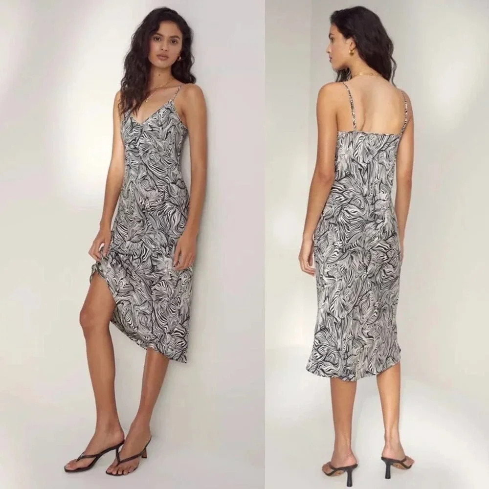 Wilfred Aritzia S Slip Dress Zebra Print Black White Animal Birch
